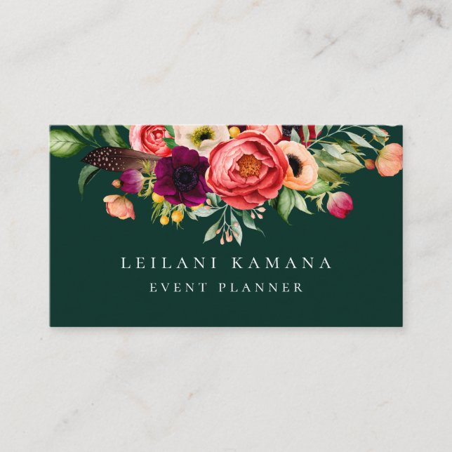 Tarjeta De Visita Esmeralda floral elegante (Anverso)