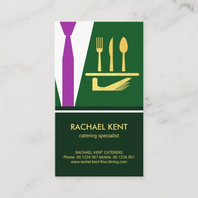 Tarjeta De Visita Esmeralda Verde Tuxedo Apron, Servicio Butler (Anverso)