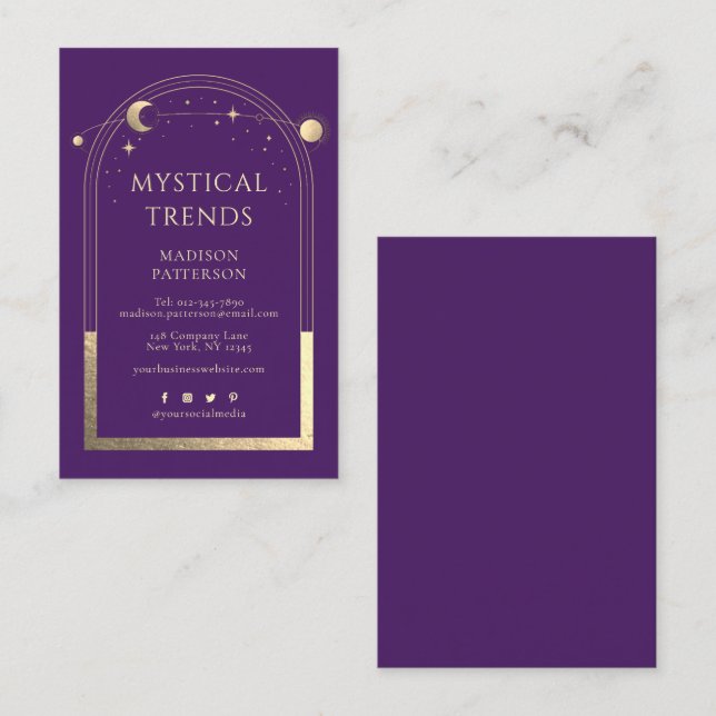Tarjeta De Visita Espacio de astronomía Mystical Purple Gold Sun Moo (Anverso / Reverso)