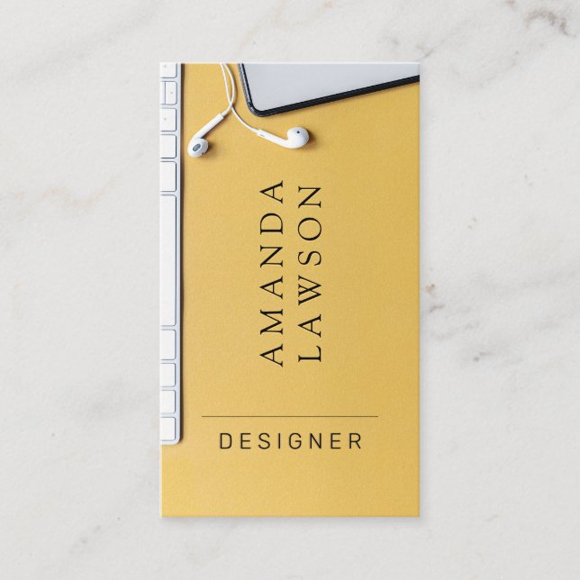 Tarjeta De Visita Espacio de trabajo del diseñador amarillo (Anverso)
