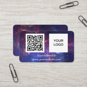 Tarjeta De Visita Espacio galáctico Redes sociales QR Código morado