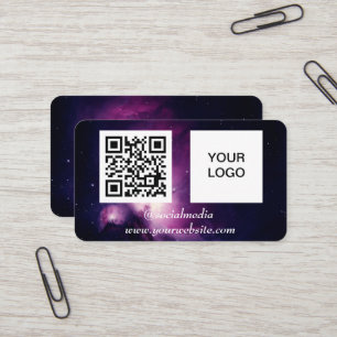 Tarjeta De Visita Espacio galáctico Redes sociales QR Código morado 