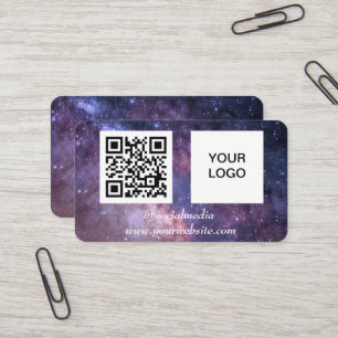Tarjeta De Visita Espacio galáctico Redes sociales QR Código morado 