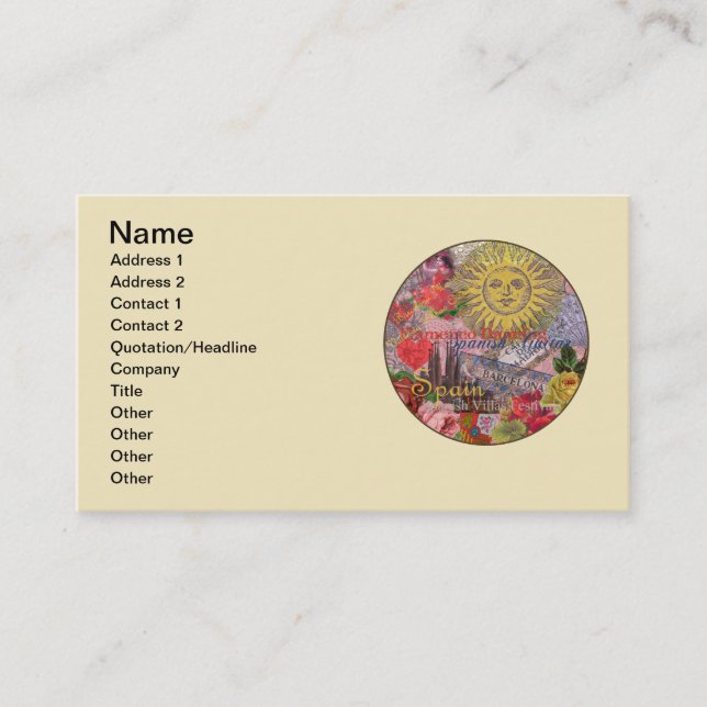 Tarjeta De Visita España Sunshine español Travel Art (Anverso)