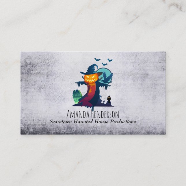 Tarjeta De Visita Espantapájaros De Halloween Con Leche Y Lechuza (Anverso)