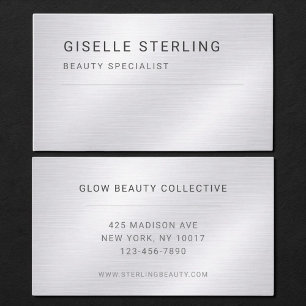 Tarjeta De Visita Especialista en Belleza Plateado Metálico Profesio