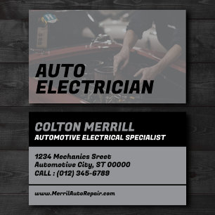 Tarjeta De Visita Especialista en Eléctrica Automotriz Gris
