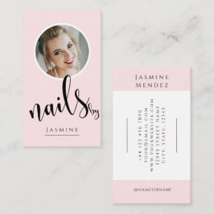 Tarjeta De Visita Especialista en uñas de foto con escritura negra y
