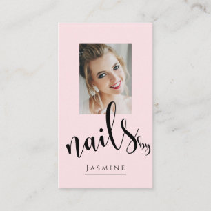 Tarjeta De Visita Especialista en uñas de foto con guión negro rosa 