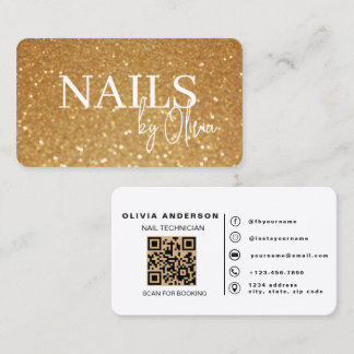 Tarjeta De Visita Especialista en Uñas Doradas Modernas Código QR Ne