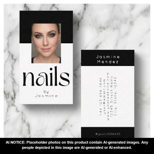 Tarjeta De Visita Especialista en uñas elegantes en blanco y negro p