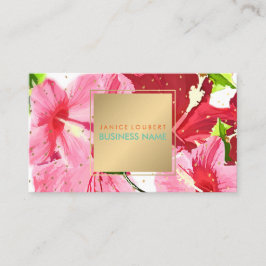 Tarjeta De Visita Espectros rosados/rojos/hibiscos/dorados
