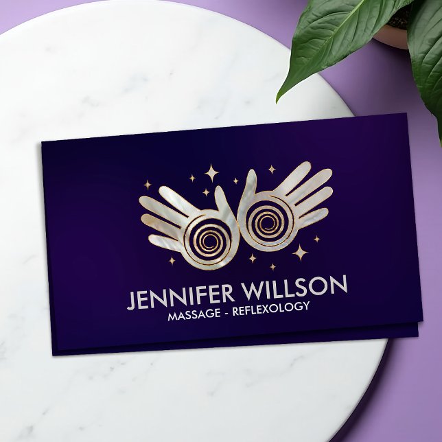 Tarjeta De Visita Espiral de energía de Pearl Healing Manos en viole (Subido por el creador)