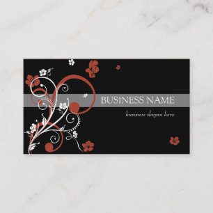 Tarjeta De Visita Espirales blancos rojos y flores