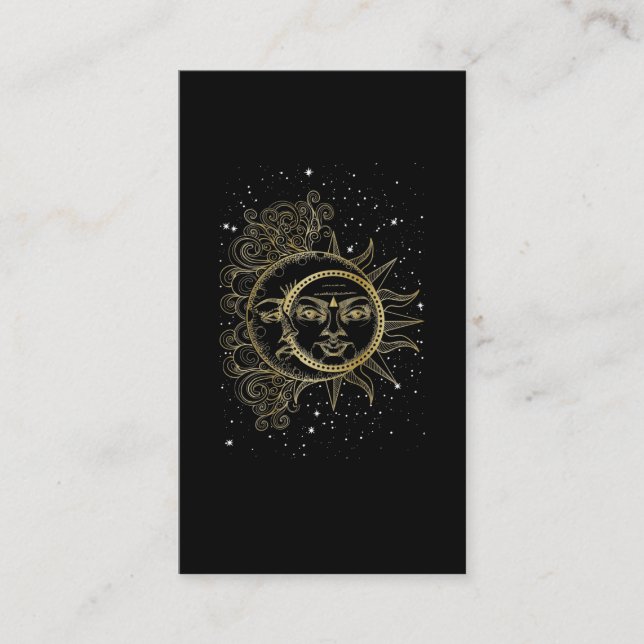 Tarjeta De Visita Espiritual Luna Sol Luna Estética Estrellas (Anverso)