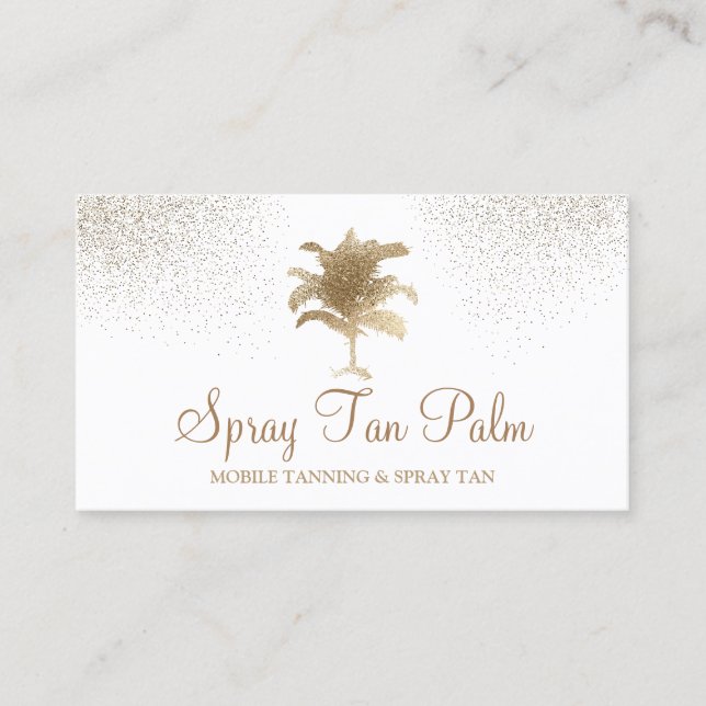 Tarjeta De Visita Espray Tropical Gold Palm Tree Tan Sparkle (Anverso)