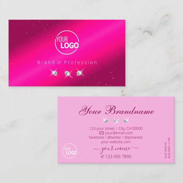 Tarjeta De Visita Espuma rosa de lujo tiñe diamantes con logo (Anverso / Reverso)