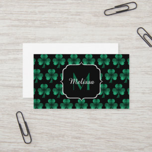 Tarjeta De Visita Espuma verde esmeralda Shamrock negro Monograma