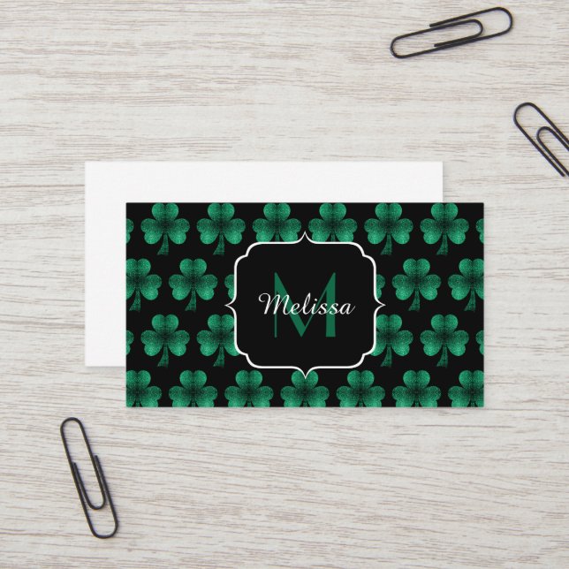 Tarjeta De Visita Espuma verde esmeralda Shamrock negro Monograma (Anverso/Reverso In Situ)