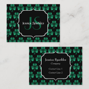 Tarjeta De Visita Espuma verde esmeralda Shamrock negro Monograma