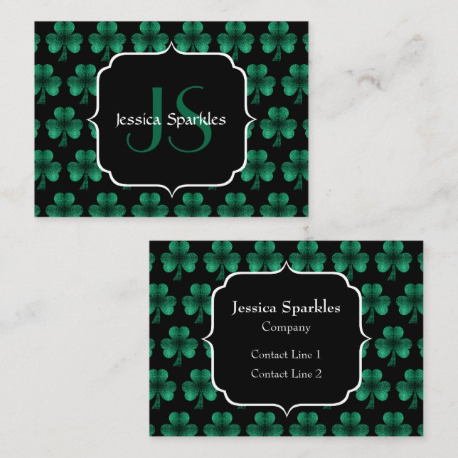 Tarjeta De Visita Espuma verde esmeralda Shamrock negro Monograma (Anverso / Reverso)