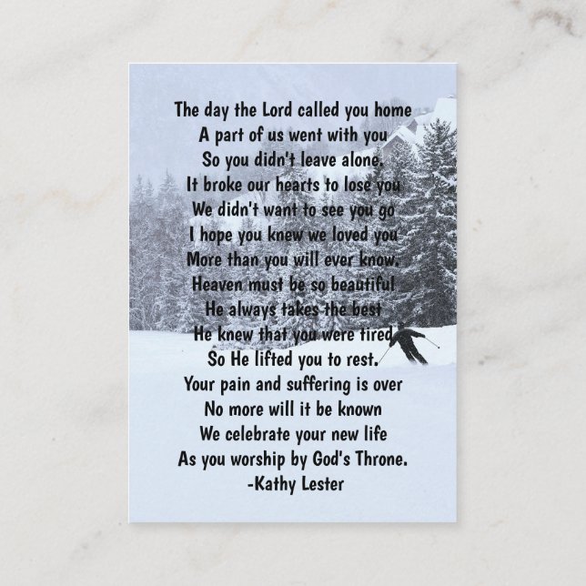 Tarjeta De Visita Esquí conmemorativo Keepsake Esquí Nieve en invier (Reverso)