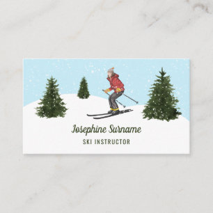 Tarjeta De Visita Esquiador de Acuarela Bosque de Invierno Nieve Ins