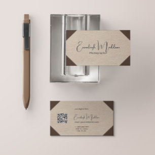 Tarjeta De Visita Esquina de cuero sintético moderno vintage beige