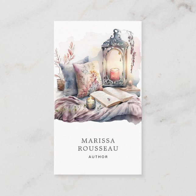 Tarjeta De Visita Esquina de lectura de acuarela del escritor (Anverso)