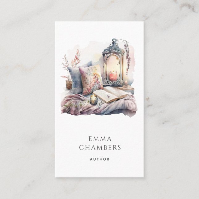 Tarjeta De Visita Esquina de lectura de acuarela del escritor (Anverso)