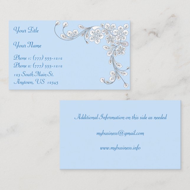 Tarjeta De Visita Esquina floral de estilo occidental azul hielo (Anverso / Reverso)
