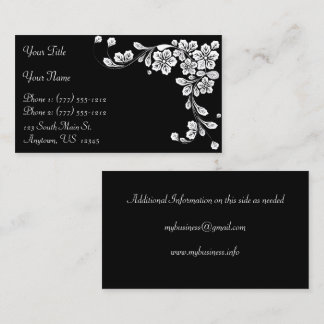 Tarjeta De Visita Esquina floral de estilo occidental blanco y negro