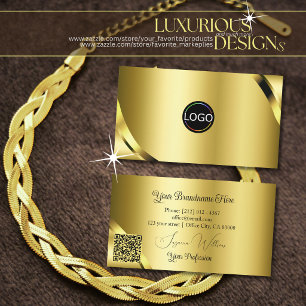 Tarjeta De Visita Esquinas de brillo dorado de lujo con código QR de