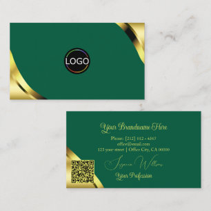 Tarjeta De Visita Esquinas de oro con logotipo y código QR en azul t
