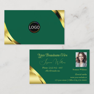 Tarjeta De Visita Esquinas de oro con logotipo y foto sobre fondo tu