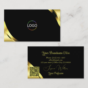 Tarjeta De Visita Esquinas de oro de lujo sobre negro con logotipo y