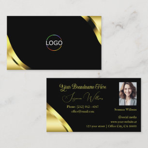 Tarjeta De Visita Esquinas de oro de lujo sobre negro con logotipo y