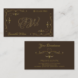 Tarjeta De Visita Esquinas ornamentadas de oro lujoso Iniciales Marr