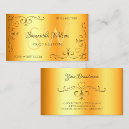 Tarjeta De Visita Esquinas Ornamentadas Iniciales Luminosas Naranja 