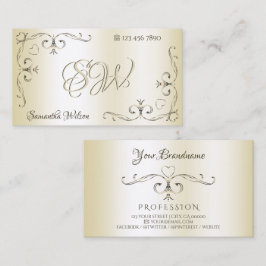 Tarjeta De Visita Esquinas Ornatas de Crema Sombría Iniciales Orname