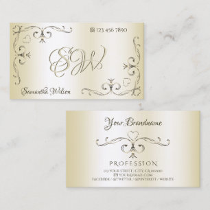 Tarjeta De Visita Esquinas Ornatas de Crema Sombría Iniciales Orname