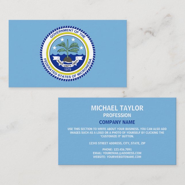 Tarjeta De Visita Estados Federados de Micronesia Bandera y Sello (Anverso / Reverso)