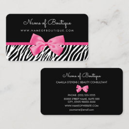 Tarjeta De Visita Estampa de cebra de moda con pajarita rosa chic Bo