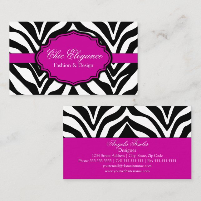 Tarjeta De Visita Estampado de cebra elegante (Anverso / Reverso)