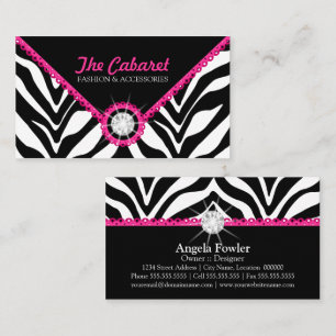 Tarjeta De Visita Estampado de cebra encaje rosa y diamante