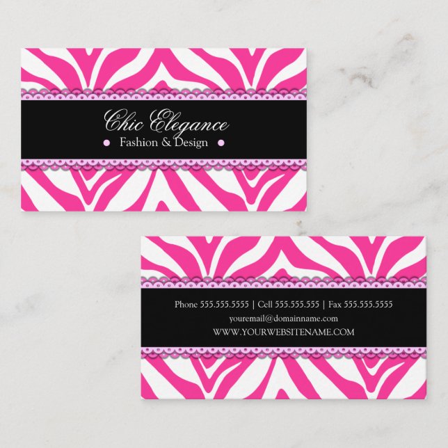 Tarjeta De Visita Estampado de cebra y elegante encaje (Anverso / Reverso)
