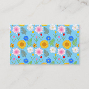 Tarjeta De Visita Estampado de flores colorido en azul