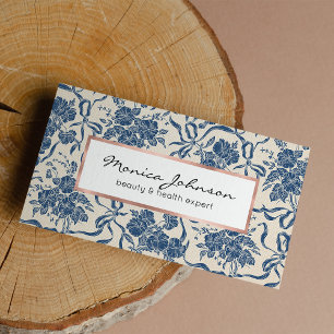 Tarjeta De Visita Estampado de flores de marfil de los azules