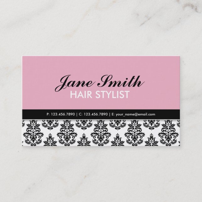Tarjeta De Visita Estampado de flores elegante del peluquero del (Anverso)