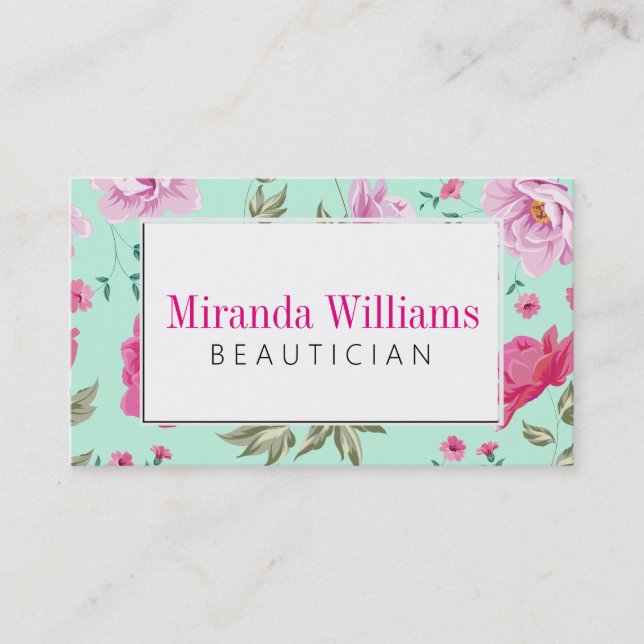 Tarjeta De Visita Estampado de flores rosado de la primavera del (Anverso)